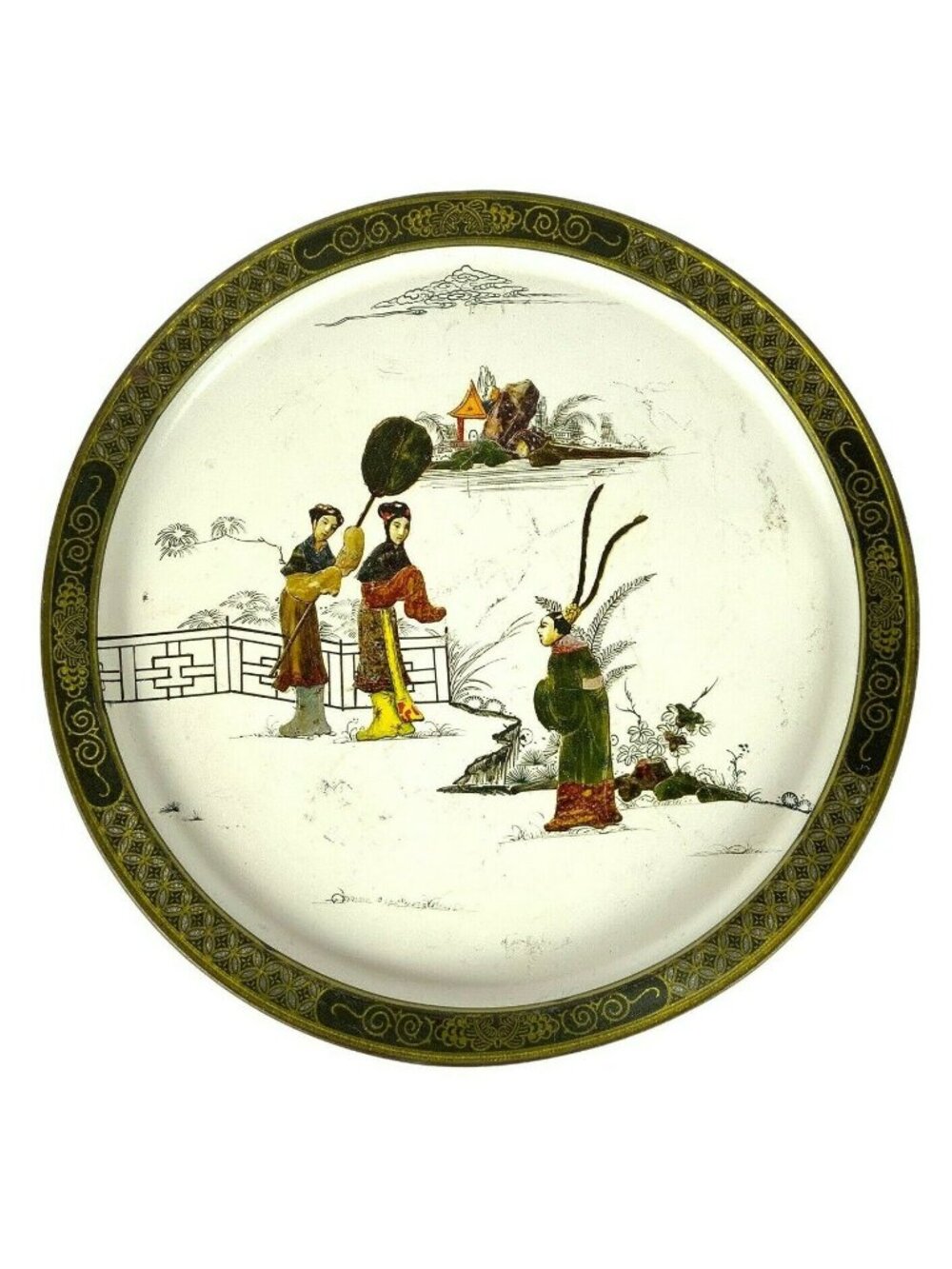 Tang Dynasty Love Story Metal Tray Chinese Theme Sunshine Biscuits Round 13.5 in